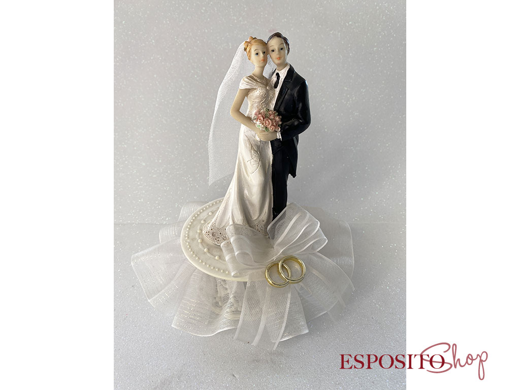 Cake Topper Sposi con tulle e fiori rosa CT014