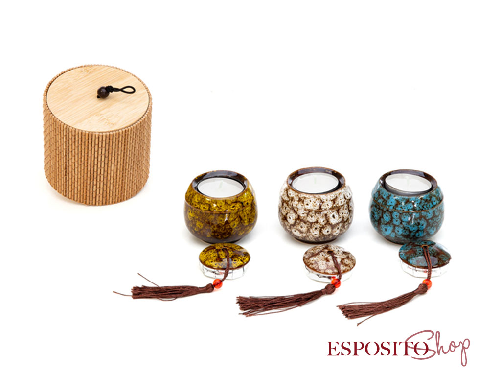 Scatolina in ceramica Raku con candela profumata e scatola in bambù Cuorematto D6664