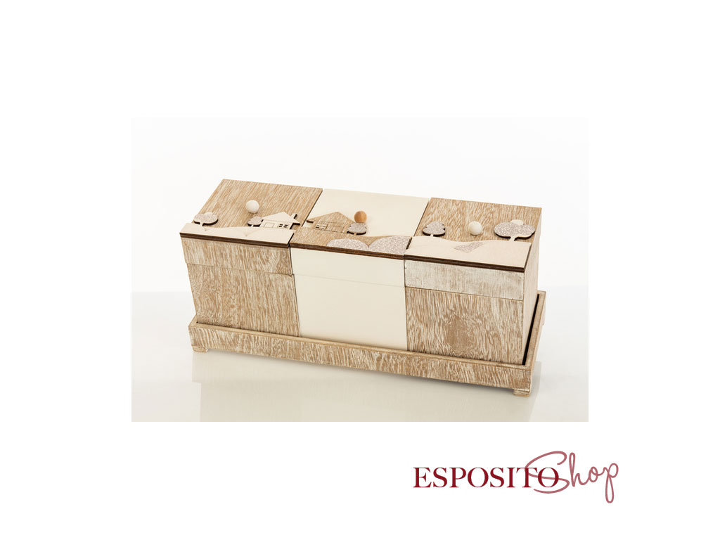 Set tre scatole in legno con paesaggio D5908